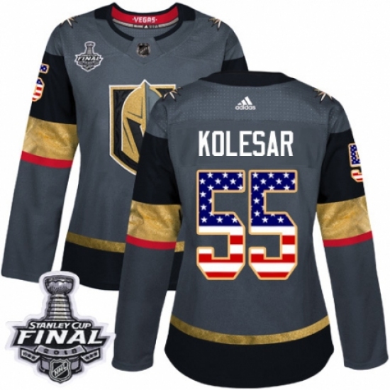 Women's Adidas Vegas Golden Knights #55 Keegan Kolesar Authentic Gray USA Flag Fashion 2018 Stanley Cup Final NHL Jersey - Ujersey