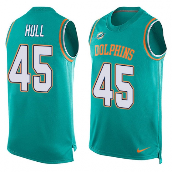 Men's Nike Miami Dolphins #45 Mike Hull Limited Aqua Green Player Name & Number Tank Top NFL Jersey - Ujersey