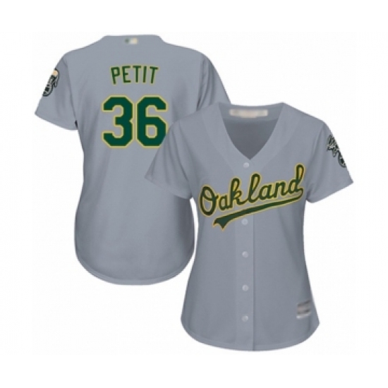 Women's Oakland Athletics #36 Yusmeiro Petit Authentic Grey Road Cool Base Baseball Player Jersey