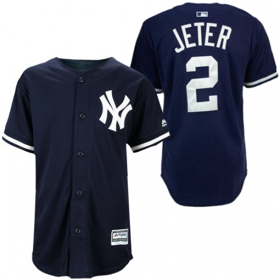 Men's Majestic New York Yankees #2 Derek Jeter Replica Navy Blue MLB Jersey - Ujersey