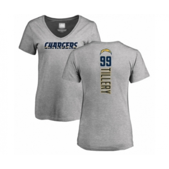 Football Women's Los Angeles Chargers #99 Jerry Tillery Ash Backer T-Shirt - Ujersey