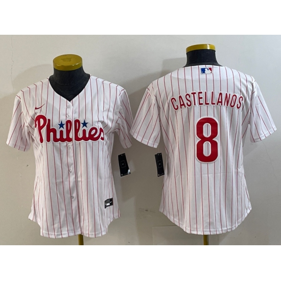 Women's Philadelphia Phillies #8 Nick Castellanos White Cool Base Jersey - Ujersey
