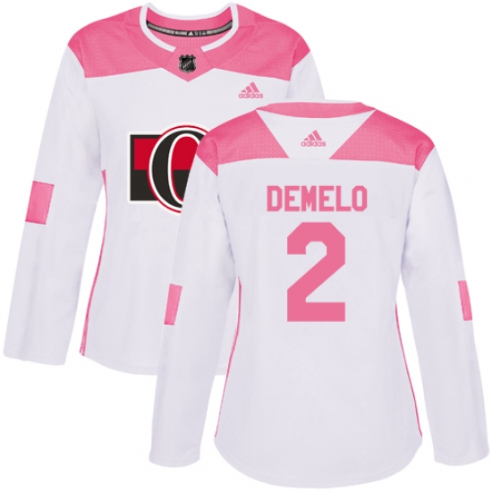 Women's Adidas Ottawa Senators #2 Dylan DeMelo Authentic White Pink Fashion NHL Jersey - Ujersey