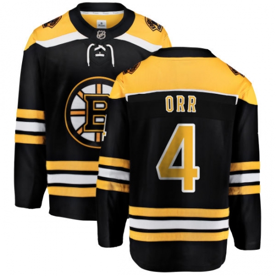 Men's Boston Bruins #4 Bobby Orr Authentic Black Home Fanatics Branded Breakaway NHL Jersey