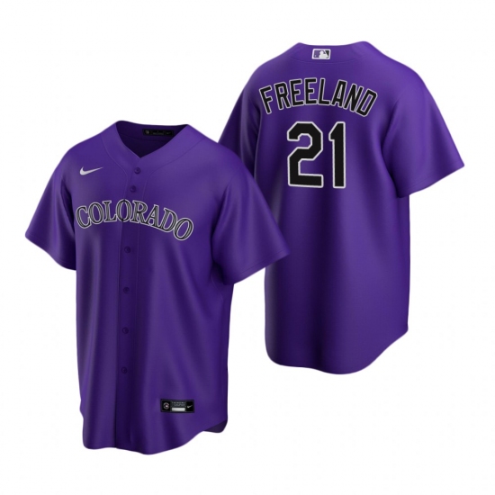 Men's Nike Colorado Rockies #21 Kyle Freeland Purple Alternate Stitched Baseball Jersey - Ujersey