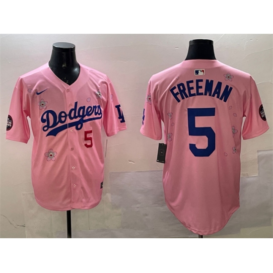 Men's Los Angeles Dodgers #5 Freddie Freeman Pink 2025 Tokyo Series Limited Stitched Baseball Jersey - Ujersey
