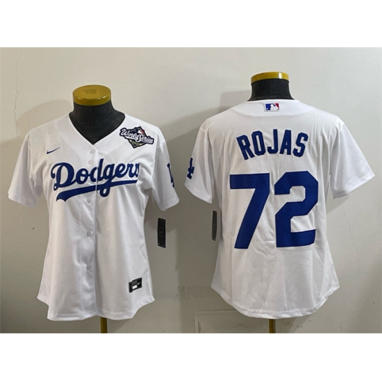 Women's Los Angeles Dodgers #72 Miguel Rojas White 2025 World Series Home Cool Base Stitched Baseball Jersey(Run Small) - Ujersey