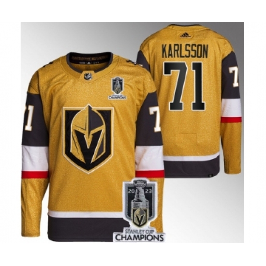 Men's Vegas Golden Knights #71 William Karlsson Gold 2023 Stanley Cup Champions Stitched Jersey - Ujersey