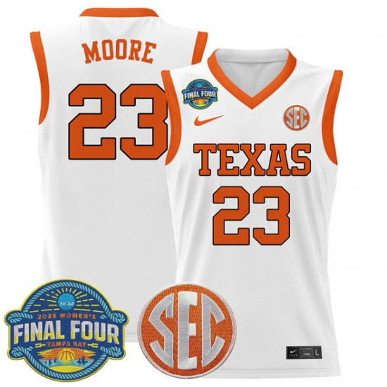 Men's Texas Longhorns #35 Aaliyah Moore White 2025 Sec Women’s Final Four Stitched Basketball Jersey