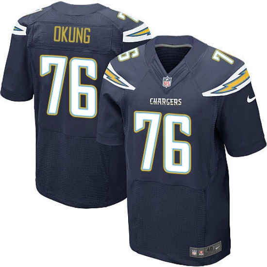 Men's Nike Los Angeles Chargers #76 Russell Okung Elite Navy Blue Team Color NFL Jersey - Ujersey