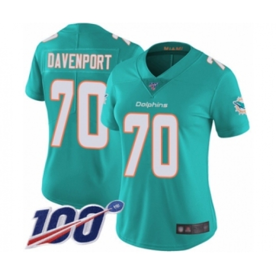 Women's Miami Dolphins #70 Julie'n Davenport Aqua Green Team Color Vapor Untouchable Limited Player 100th Season Football Jersey - Ujersey