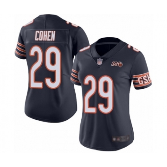 Women's Chicago Bears #29 Tarik Cohen Navy Blue Team Color 100th Season Limited Football Jersey - Ujersey