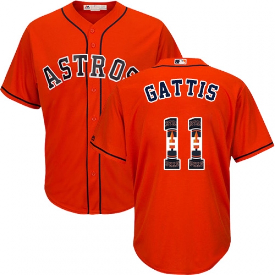 Men's Majestic Houston Astros #11 Evan Gattis Authentic Orange Team Logo Fashion Cool Base MLB Jersey - Ujersey