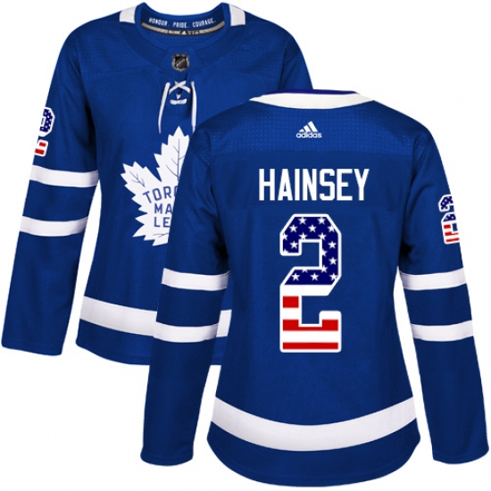 Women's Adidas Toronto Maple Leafs #2 Ron Hainsey Authentic Royal Blue USA Flag Fashion NHL Jersey - Ujersey