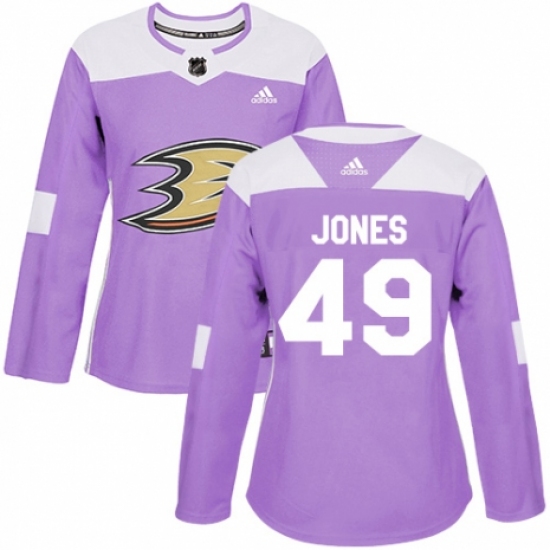 Women's Adidas Anaheim Ducks #49 Max Jones Authentic Purple Fights Cancer Practice NHL Jersey - Ujersey