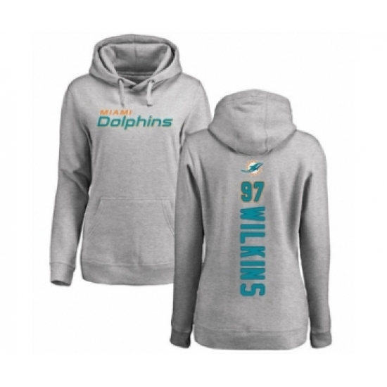 Football Women's Miami Dolphins #97 Christian Wilkins Ash Backer Pullover Hoodie - Ujersey