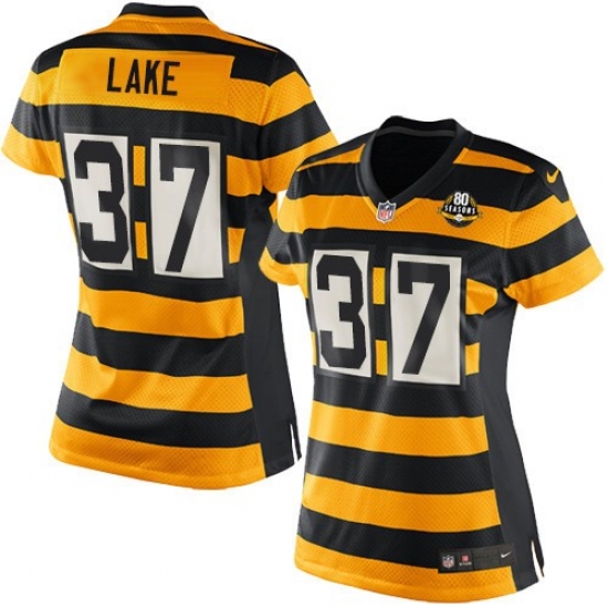 Women's Nike Pittsburgh Steelers #37 Carnell Lake Game Yellow/Black Alternate 80TH Anniversary Throwback NFL Jersey - Ujersey