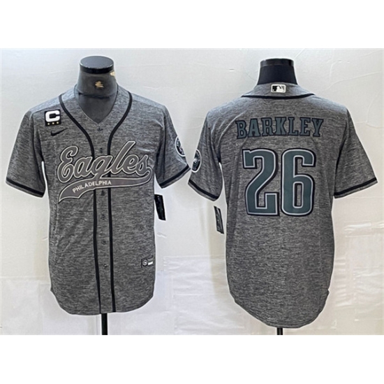 Men's Philadelphia Eagles #26 Saquon Barkley Gray With 3-star C Cool Base Baseball Stitched Jersey - Ujersey