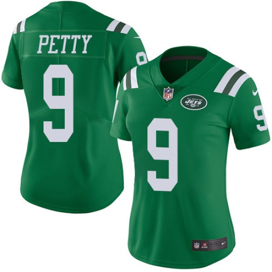 Women's Nike New York Jets #9 Bryce Petty Limited Green Rush Vapor Untouchable NFL Jersey - Ujersey