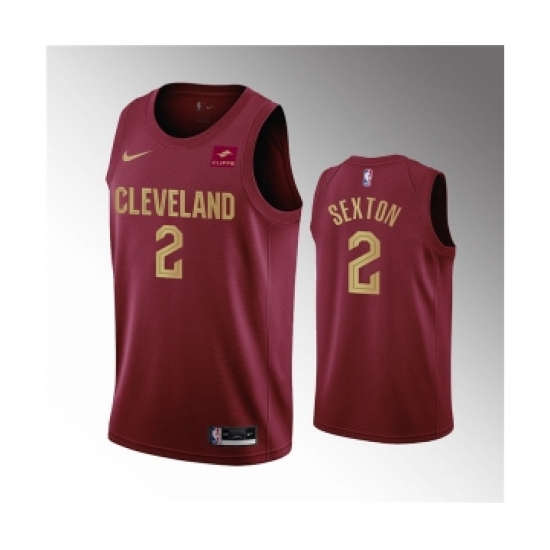 Men's Cleveland Cavaliers #2 Collin Sexton Wine Icon Edition Stitched Basketball Jersey - Ujersey