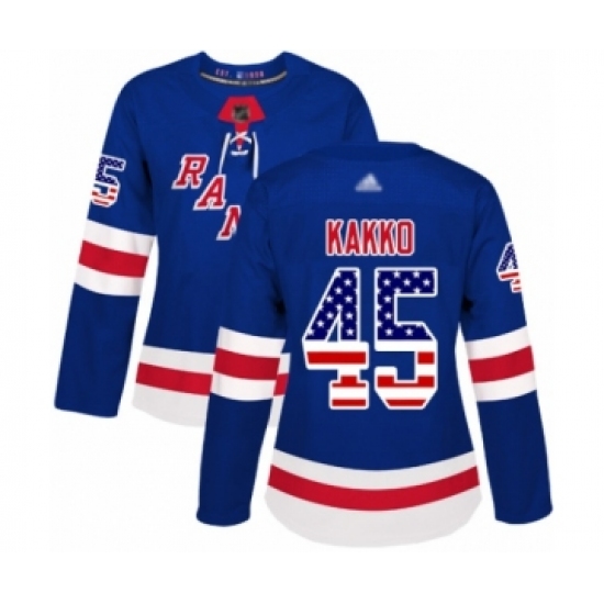 Women's New York Rangers #45 Kaapo Kakko Authentic Royal Blue USA Flag Fashion Hockey Jersey