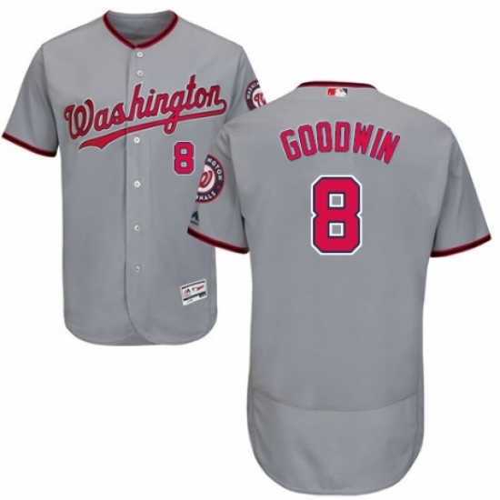 Men's Majestic Washington Nationals #8 Brian Goodwin Grey Road Flex Base Authentic Collection MLB Jersey - Ujersey