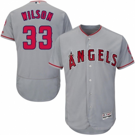 Men's Majestic Los Angeles Angels of Anaheim #33 CJ Wilson Grey Road Flex Base Authentic Collection MLB Jersey - Ujersey