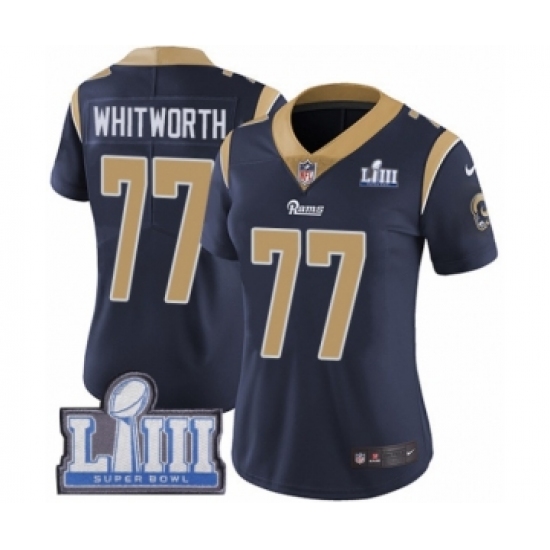 Women's Nike Los Angeles Rams #77 Andrew Whitworth Royal Blue Alternate Vapor Untouchable Limited Player Super Bowl LIII Bound NFL Jersey - Ujersey