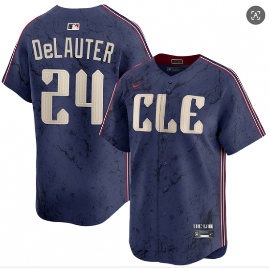 Men's Cleveland Guardians #24 Chase DeLauter Navy 2024 City Connect Limited Stitched Jersey - Ujersey