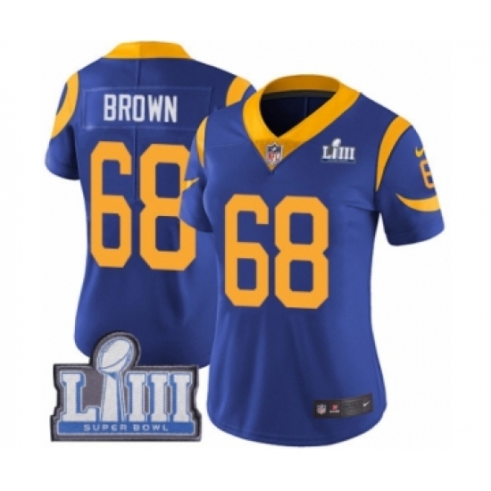 Women's Nike Los Angeles Rams #68 Jamon Brown Royal Blue Alternate Vapor Untouchable Limited Player Super Bowl LIII Bound NFL Jersey - Ujersey