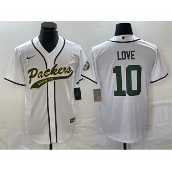 Men's Nike Green Bay Packers #10 Jordan Love White Cool Base Stitched Baseball Jersey - Ujersey