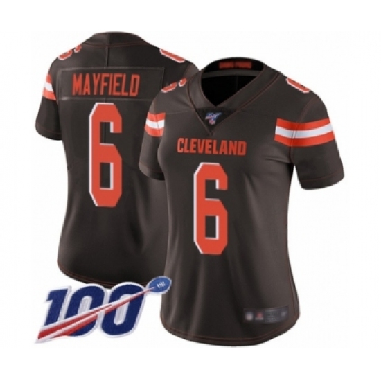 Women's Cleveland Browns #6 Baker Mayfield Brown Team Color 100th Season Vapor Untouchable Limited Player Football Jersey - Ujersey