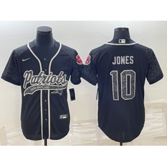 Men's New England Patriots #10 Mac Jones Black Reflective With Patch Cool Base Stitched Baseball Jersey - Ujersey