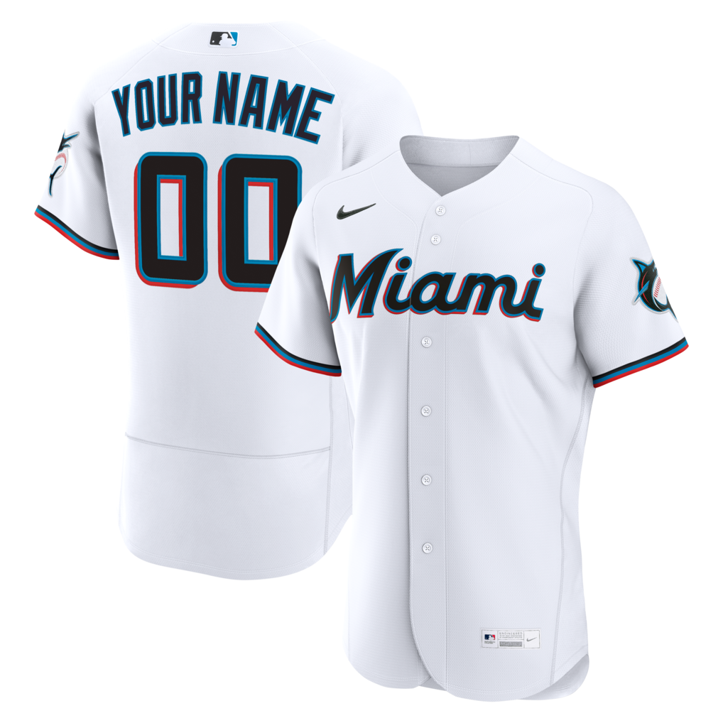 Men's Miami Marlins Nike White Home Authentic Custom Jersey