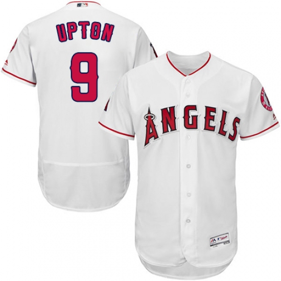 Men's Majestic Los Angeles Angels of Anaheim #9 Justin Upton White Home Flex Base Authentic Collection MLB Jersey - Ujersey