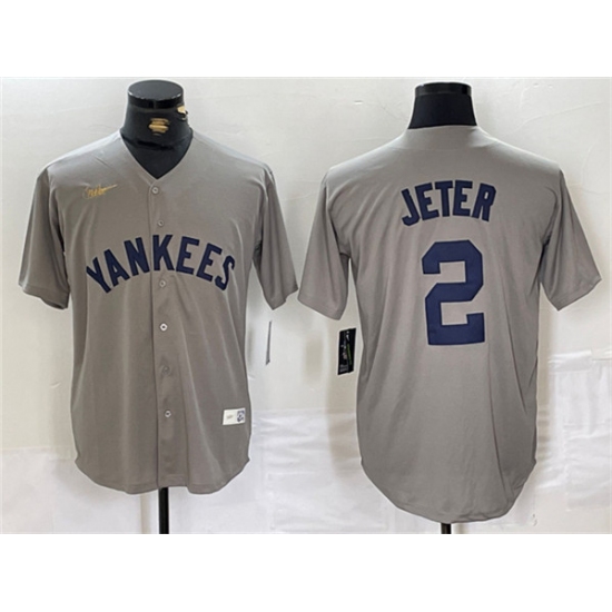 Men's New York Yankees #2 Derek Jeter Gray Cool Base Stitched Baseball Jersey - Ujersey