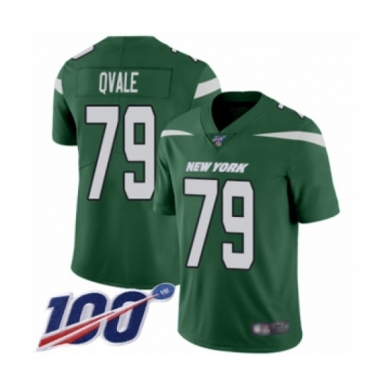 Men's New York Jets #79 Brent Qvale Green Team Color Vapor Untouchable Limited Player 100th Season Football Jersey - Ujersey