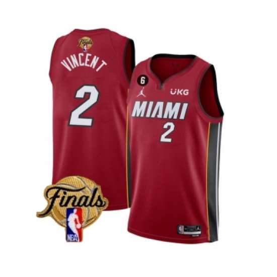 Men's Miami Heat #2 Gabe Vincent Red 2023 Finals Statement Edition With NO.6 Stitched Basketball Jersey - Ujersey