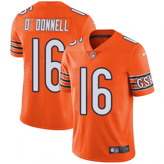 Men's Nike Chicago Bears #16 Pat O'Donnell Elite Orange Rush Vapor Untouchable NFL Jersey - Ujersey