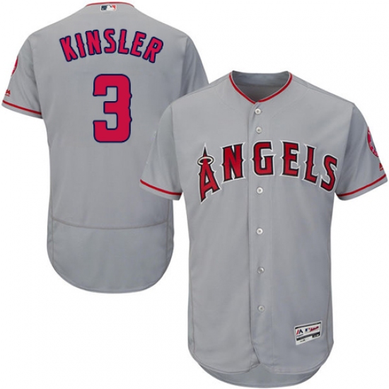 Men's Majestic Los Angeles Angels of Anaheim #3 Ian Kinsler Grey Road Flex Base Authentic Collection MLB Jersey - Ujersey
