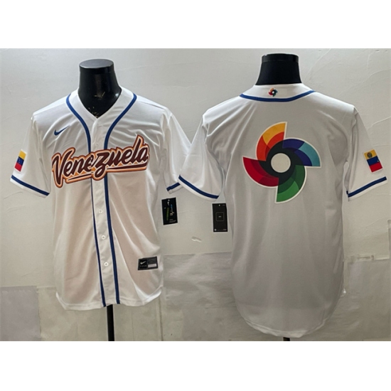 Men's Venezuela Baseball White 2026 World Baseball Classic Big Logo Home Stadium Stitched Jersey - Ujersey