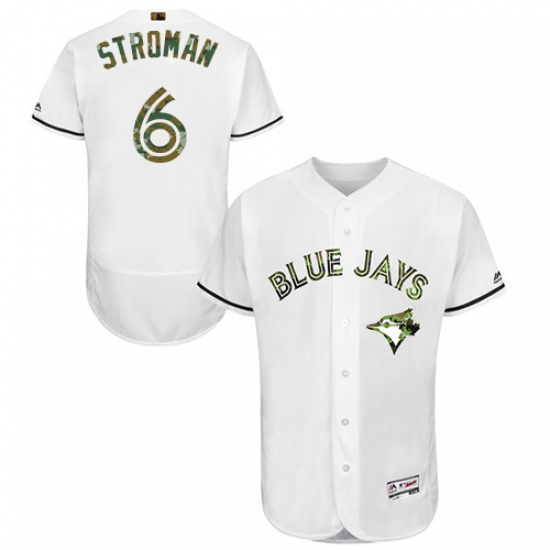 Men's Majestic Toronto Blue Jays #6 Marcus Stroman Authentic White 2016 Memorial Day Fashion Flex Base MLB Jersey - Ujersey