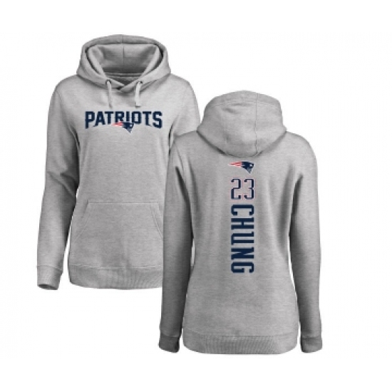 Football Women's New England Patriots #23 Patrick Chung Ash Backer Pullover Hoodie - Ujersey