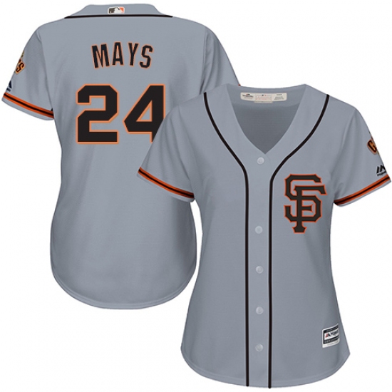 Women's Majestic San Francisco Giants #24 Willie Mays Replica Grey Road 2 Cool Base MLB Jersey - Ujersey