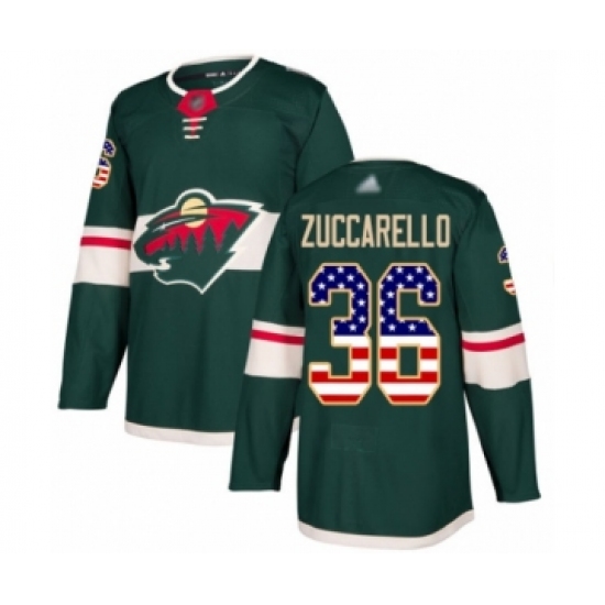 Youth Minnesota Wild #36 Mats Zuccarello Authentic Green USA Flag Fashion Hockey Jersey