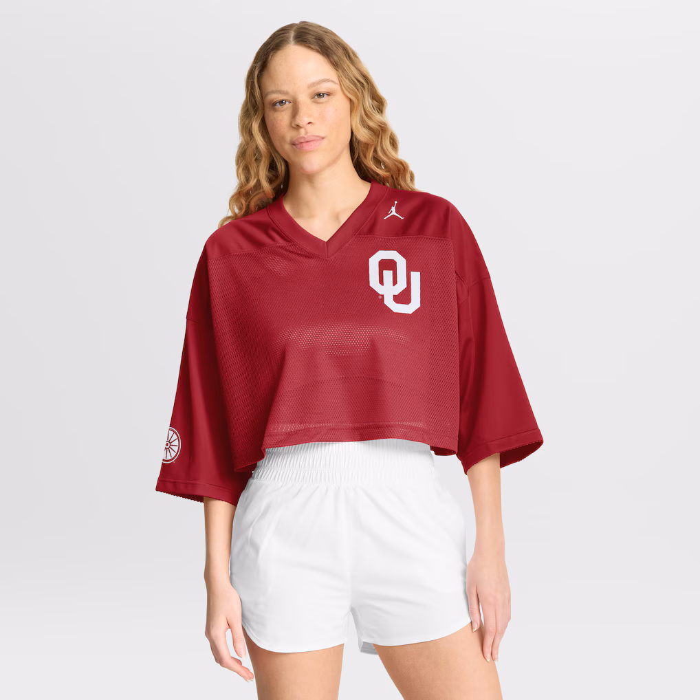 Women's Jordan Brand Crimson Oklahoma Sooners Cropped Mesh Dri-FIT Fashion Jersey - Ujersey Shop