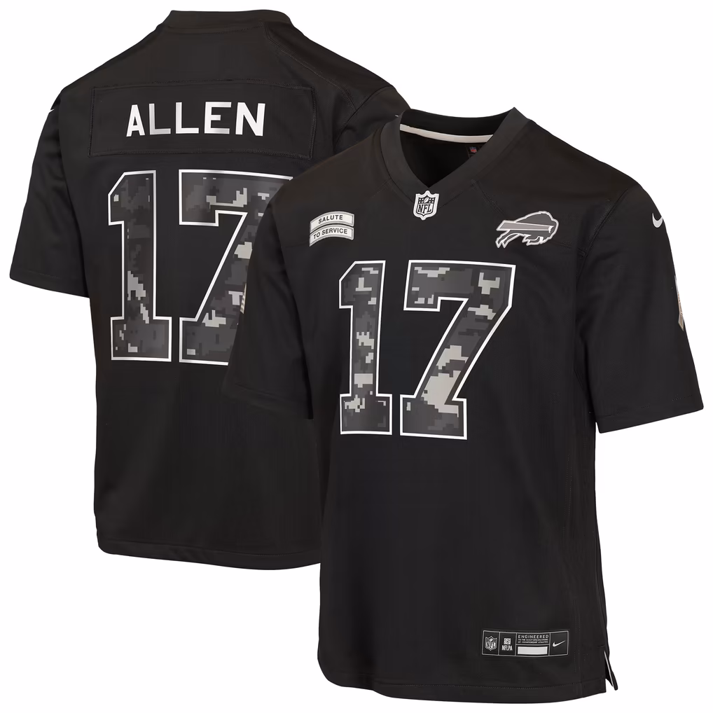 Youth Buffalo Bills Josh Allen Nike Black 2026 Salute to Service Game Jersey - Ujersey