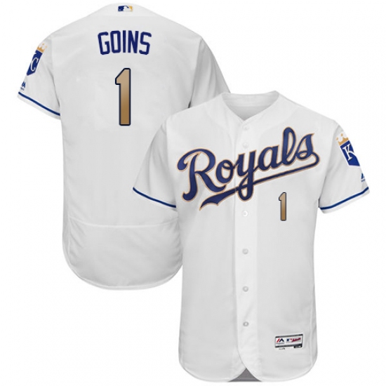 Men's Majestic Kansas City Royals #1 Ryan Goins White Flexbase Authentic Collection MLB Jersey - Ujersey