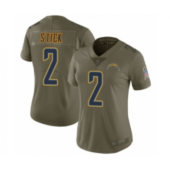 Women's Los Angeles Chargers #2 Easton Stick Limited Olive 2017 Salute to Service Football Jersey