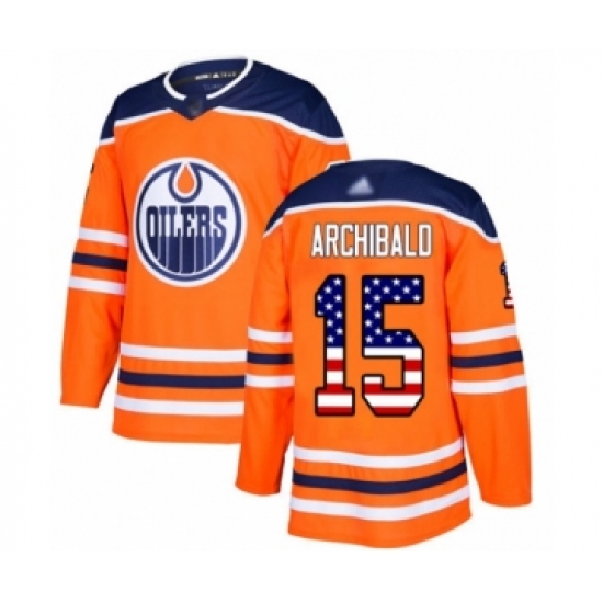 Men's Edmonton Oilers #15 Josh Archibald Authentic Orange USA Flag Fashion Hockey Jersey - Ujersey